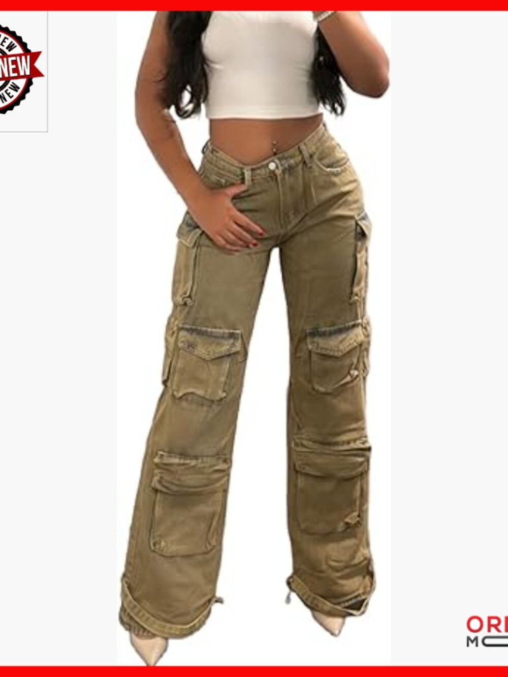 Baggy Straight Leg Distressed Cargo Joggers with Pockets